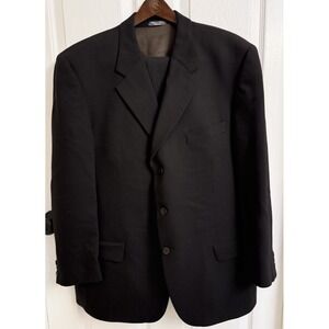 Harry Rosen Men's 48 Suit 3-Piece Wool Textured Black Blazer Vest Pants 39x28